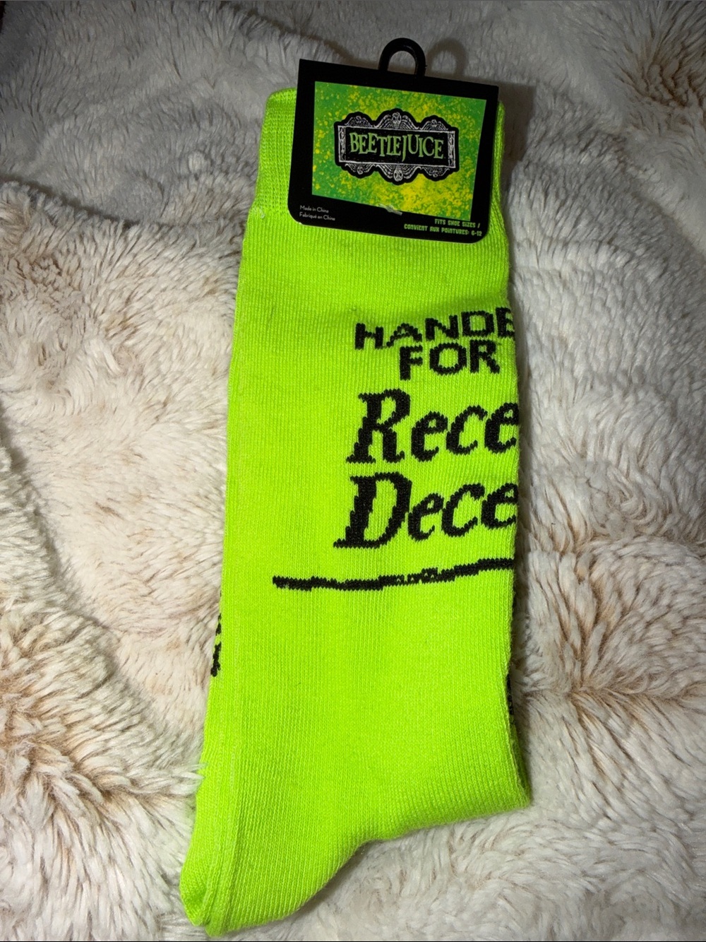 Neon Green Graphic Crew Socks